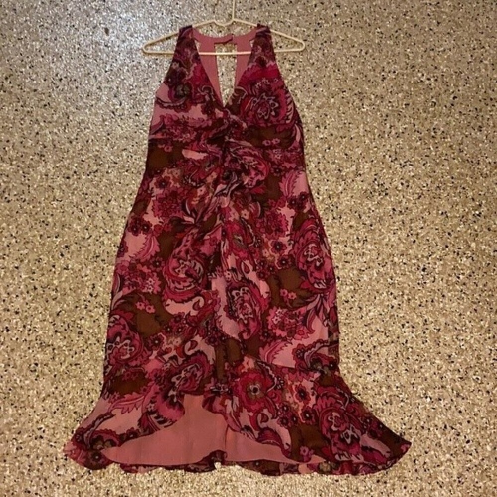Kay Unger Vintage Pink floral silk and wool blend ruffle dress